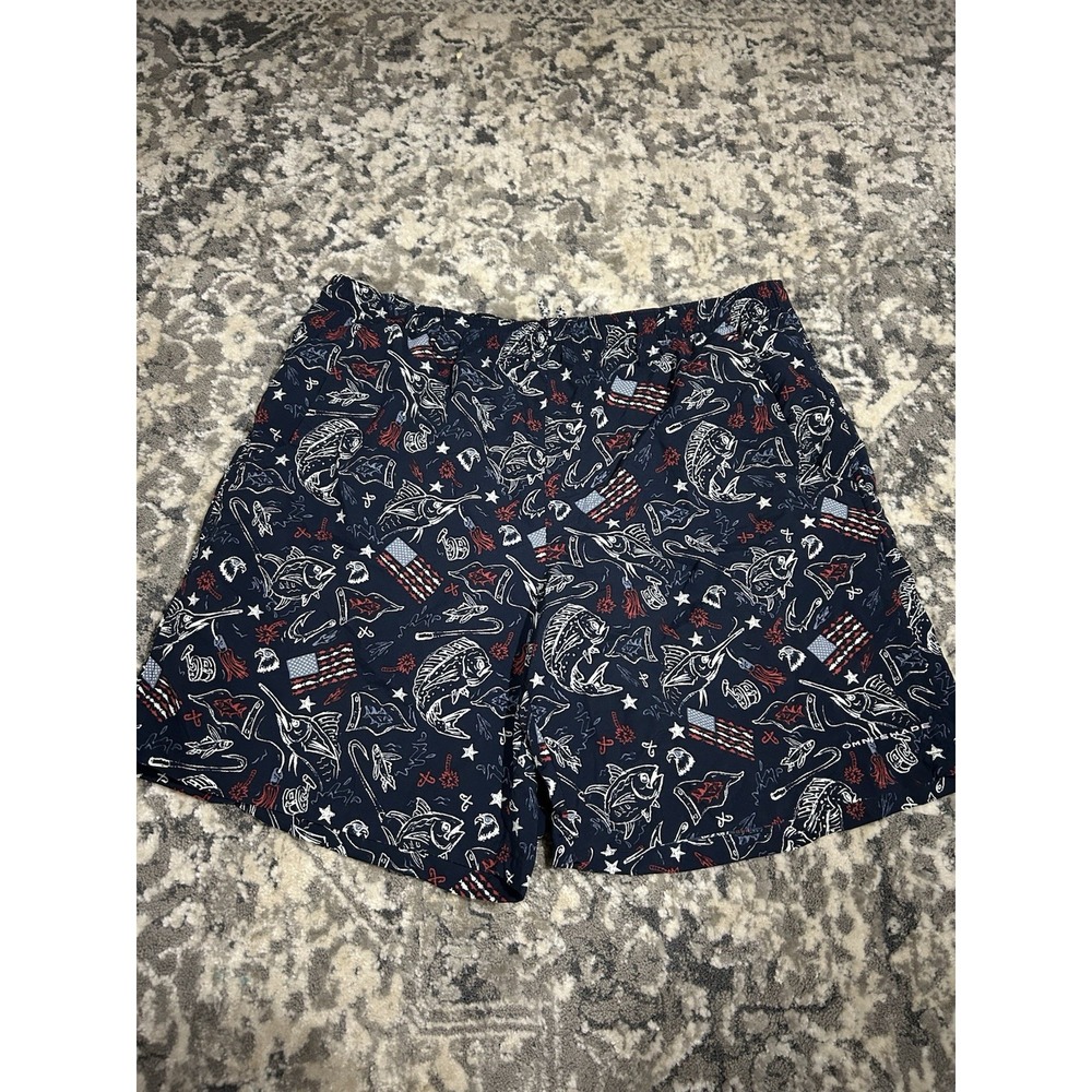 Columbia PFG Pull On Swim Trunks Mesh Liner Mens M Patriotic Performance Navy